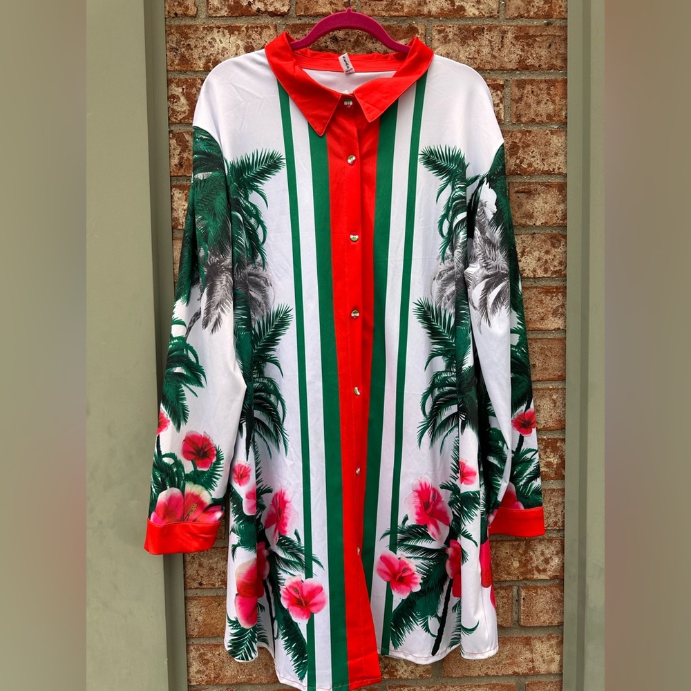 Unique Printed Multicolor Tropical-theme Eye-catching Shirt Plus Size ~ NWT